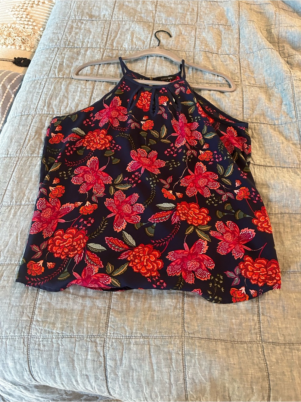 Papermoon Navy Halter Camisole with Pink and Red Floral